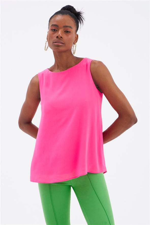 Haut ample sans manches en georgette - Rose