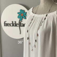 Scattered Leaf Necklace – Long Layering Chain with Cascading Silver & Mixed Metal Leaves