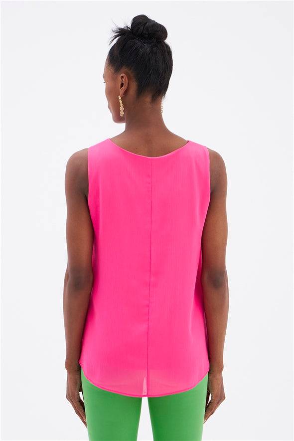 Haut ample sans manches en georgette - Rose