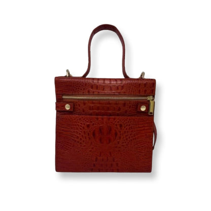Roxanne Real Leather Handbag, Embossed Croc Red