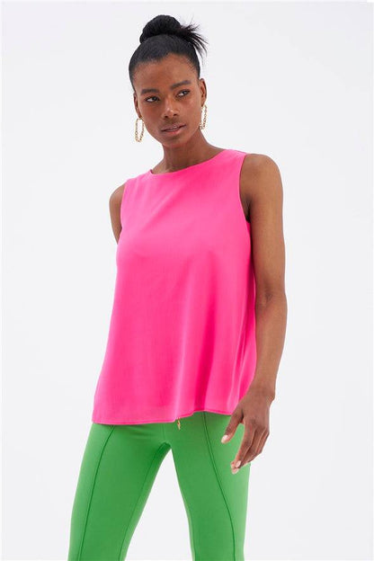 Haut ample sans manches en georgette - Rose