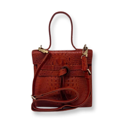 Roxanne Real Leather Handbag, Embossed Croc Red