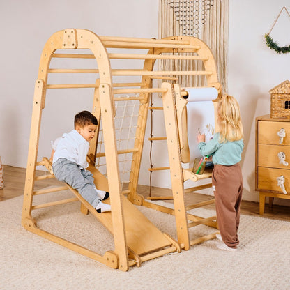 Aire de jeux intérieure pour tout-petits - Parc de jeux 7 en 1 + balançoires + toboggan + ensemble artistique