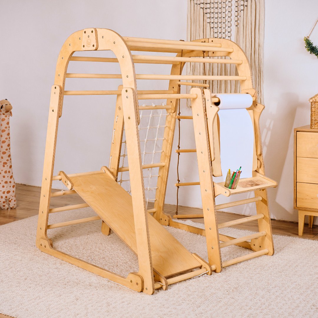 Aire de jeux intérieure pour tout-petits - Parc de jeux 7 en 1 + balançoires + toboggan + ensemble artistique