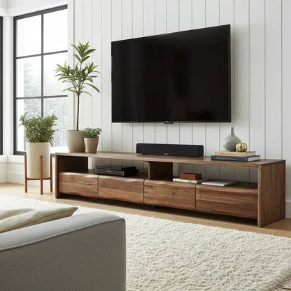 Meuble TV en acacia massif Live Edge (noyer) avec 4 tiroirs