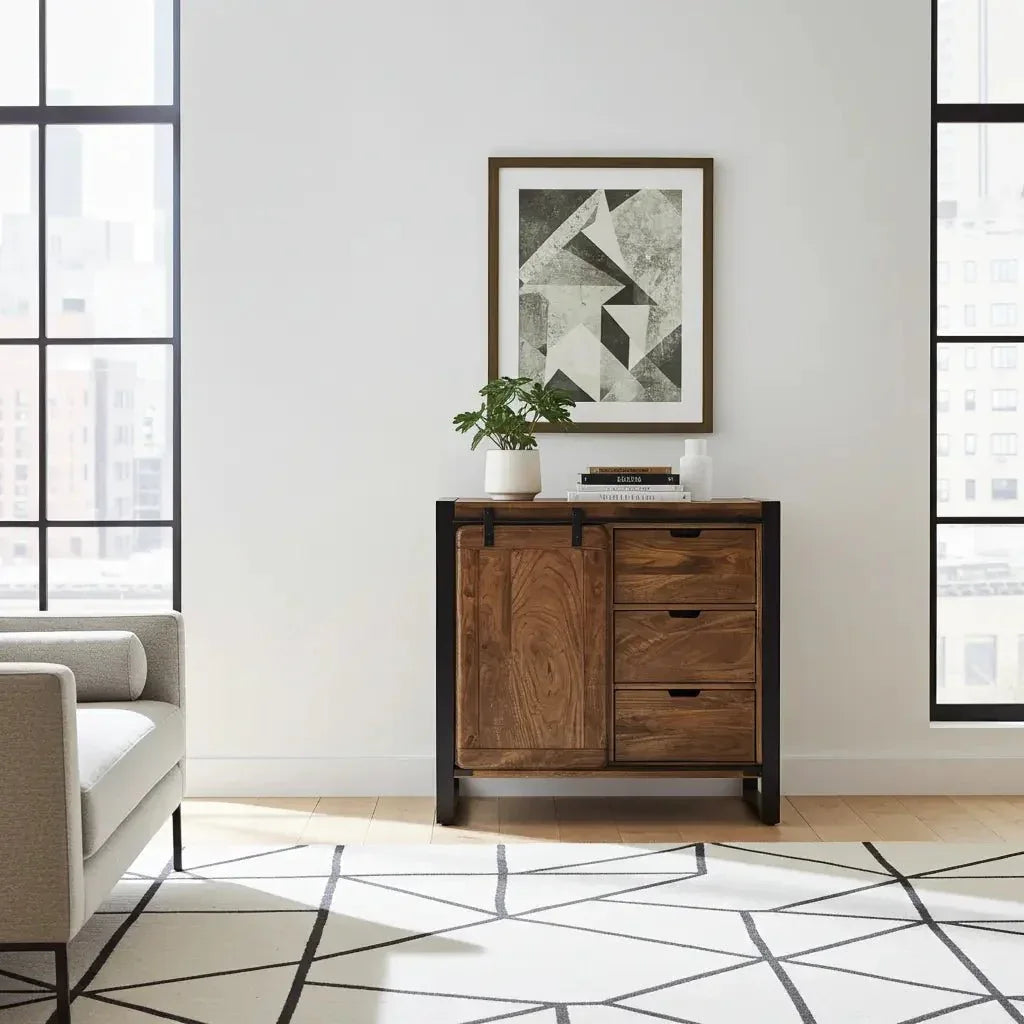 Avila Mango Wood Chest of Drawers with Sliding Door