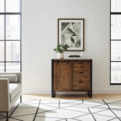 Avila Mango Wood Chest of Drawers with Sliding Door
