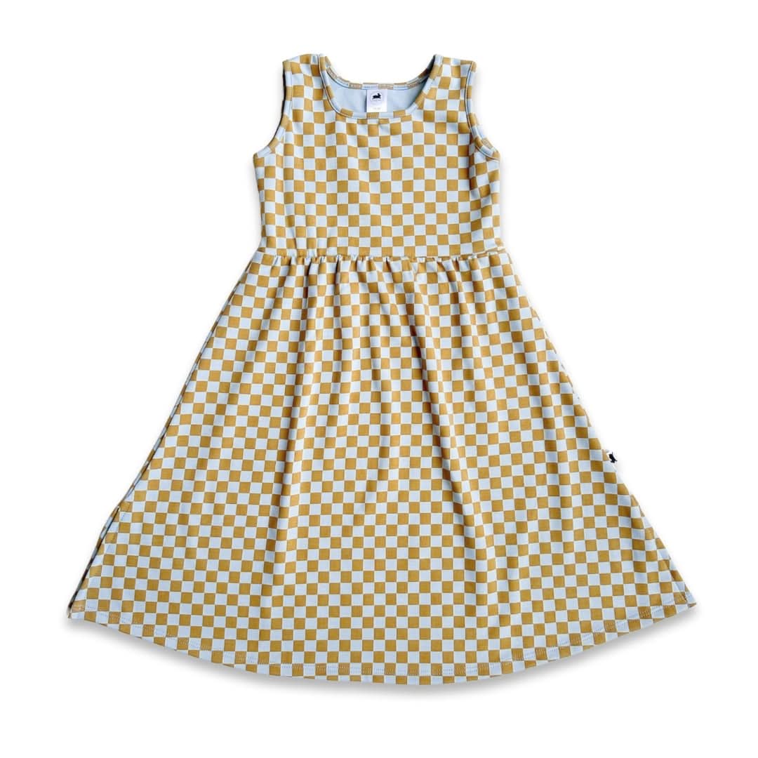 Kids' Bamboo Square Neck Midi Dress | Blue Checkers