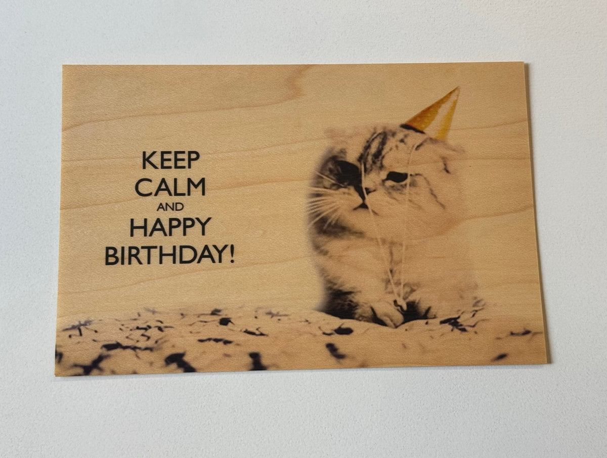 Wood Postcard - Keep Calm Cat