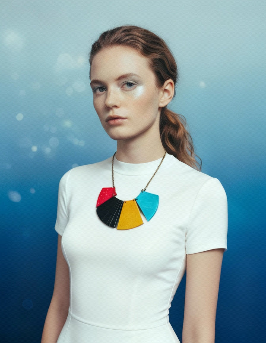 Collier plastron à franges audacieuses, quatre pièces, argile polymère faite main