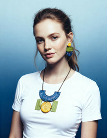 Colorful Painted Statement Necklace with Geometric Design