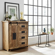 Meuble Commode Farmhouse en bois de manguier brut porte coulissante