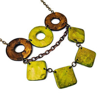 Layered Statement Necklace, Chartreuse Green, Bronze & Gold