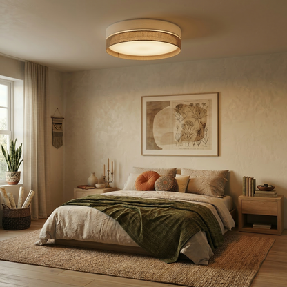 Linobianco Natural  Linen Large Flush Mount Ceiling Light for Bedroom, Hallway & Living Room