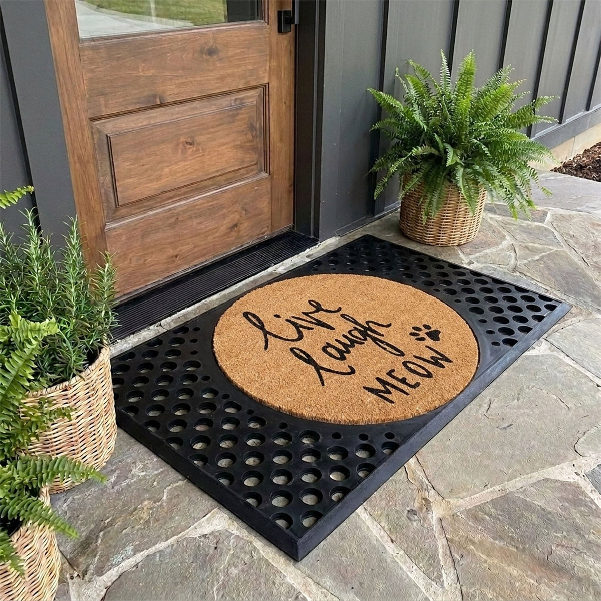 live laugh meow round doormat set