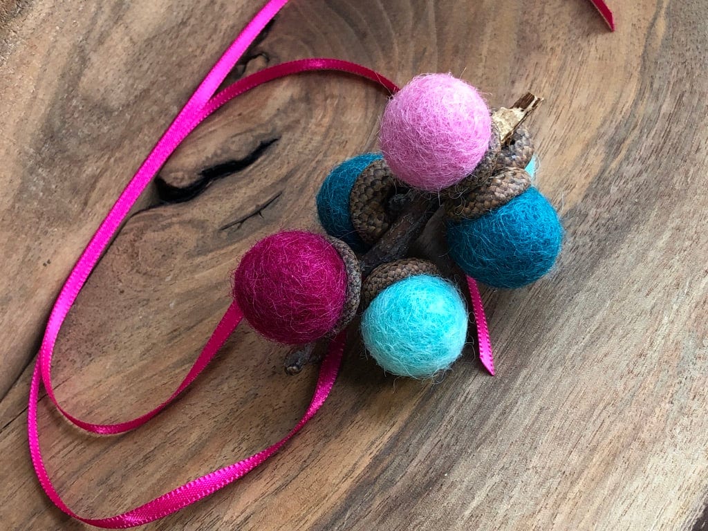 Acorn Stem | Felted | Turquoise & Pink