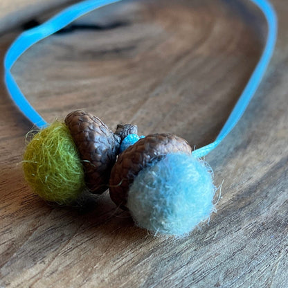 Tiny Double Felted Acorn | Baby Blue & Green | Aromatherapy Diffuser