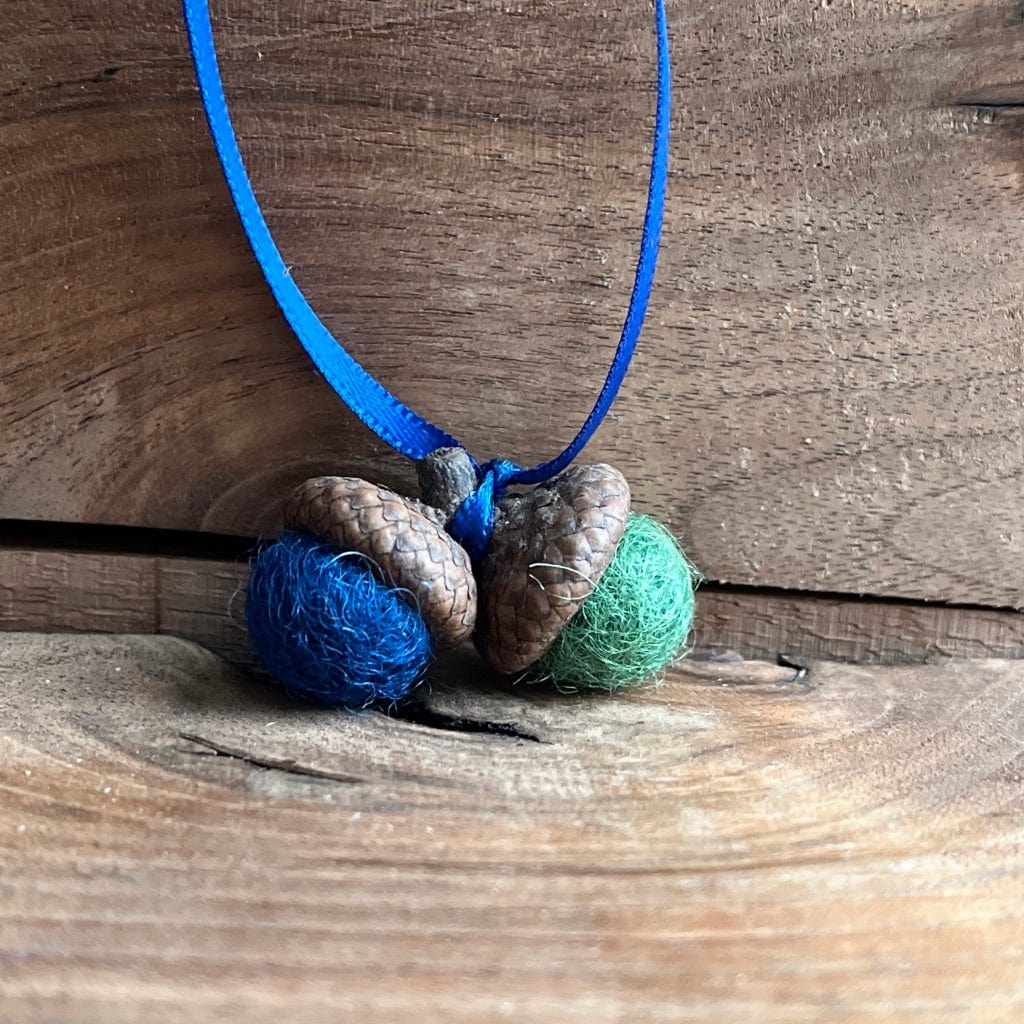 Tiny Double Felted Acorn | blue & Khaki | Aromatherapy Diffuser