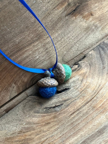 Tiny Double Felted Acorn | blue & Khaki | Aromatherapy Diffuser