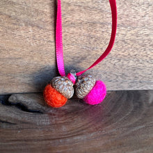 Tiny Double Felted Acorn | Fuchsia & Tangerine | Aromatherapy Diffuser