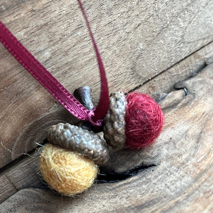 Tiny Double Felted Acorn | Gold & Burgundy | Aromatherapy Diffuser