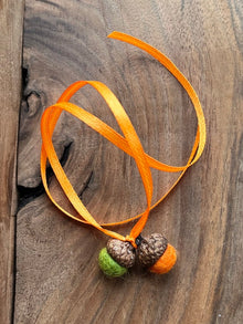 Tiny Double Felted Acorn | Light Orange & Citrus green | Aromatherapy Diffuser