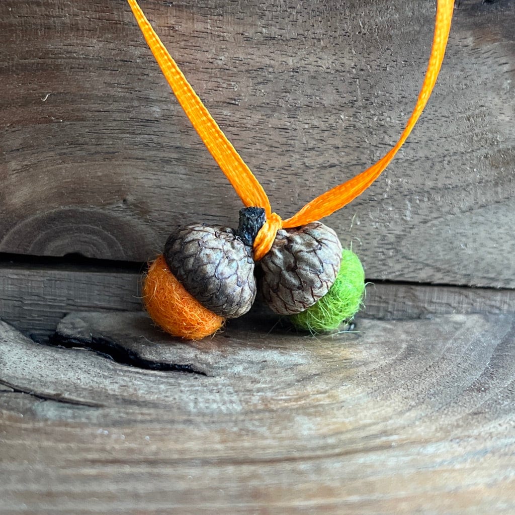 Tiny Double Felted Acorn | Light Orange & Citrus green | Aromatherapy Diffuser