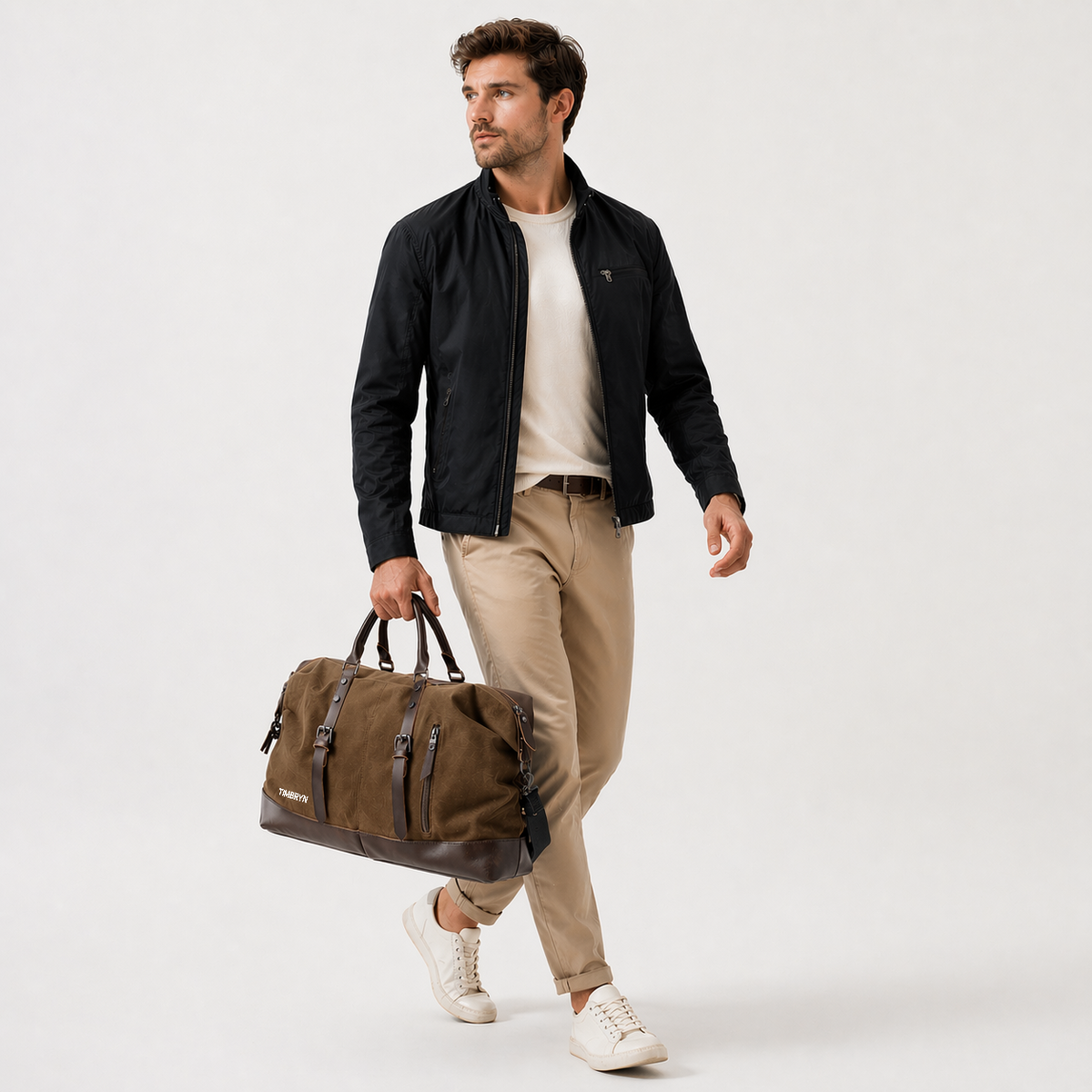 Large Canvas & PU Leather Weekend Duffle Bag – Men's Vintage Travel Carry-On