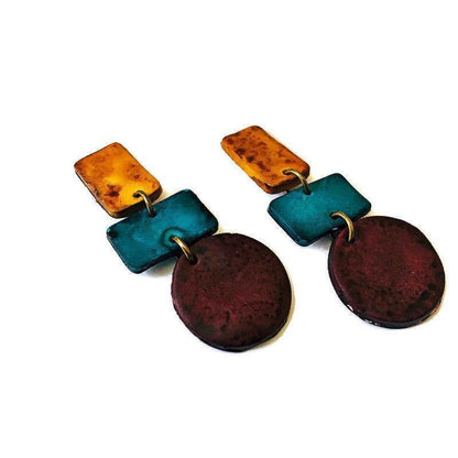 Boucles d'oreilles pendantes géométriques longues, clous ou clips – Fait main
