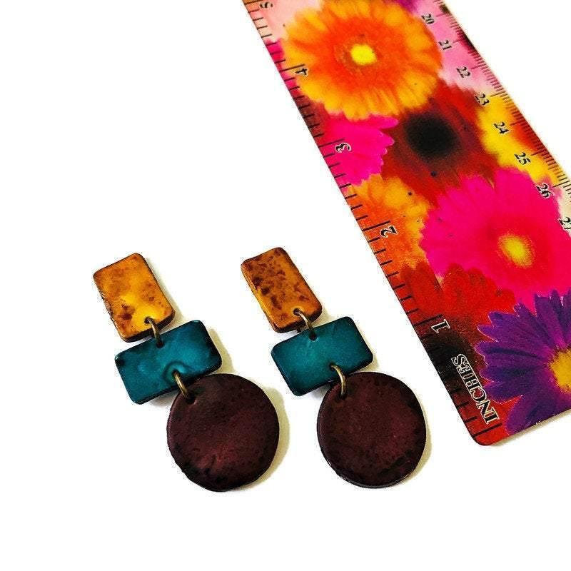 Boucles d'oreilles pendantes géométriques longues, clous ou clips – Fait main