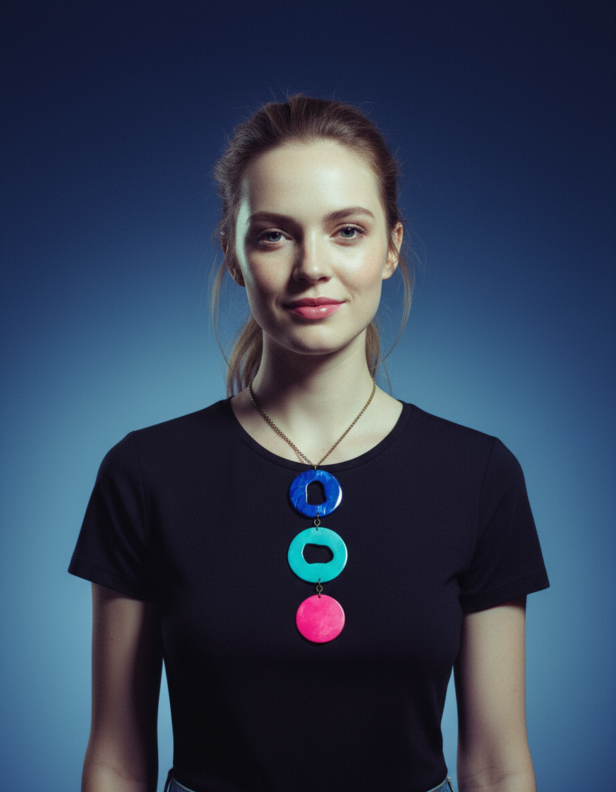 Grand collier pendentif coloré, fait main en argile polymère