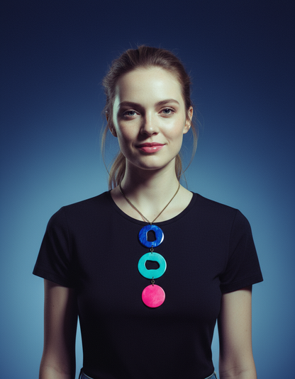 Grand collier pendentif coloré, fait main en argile polymère