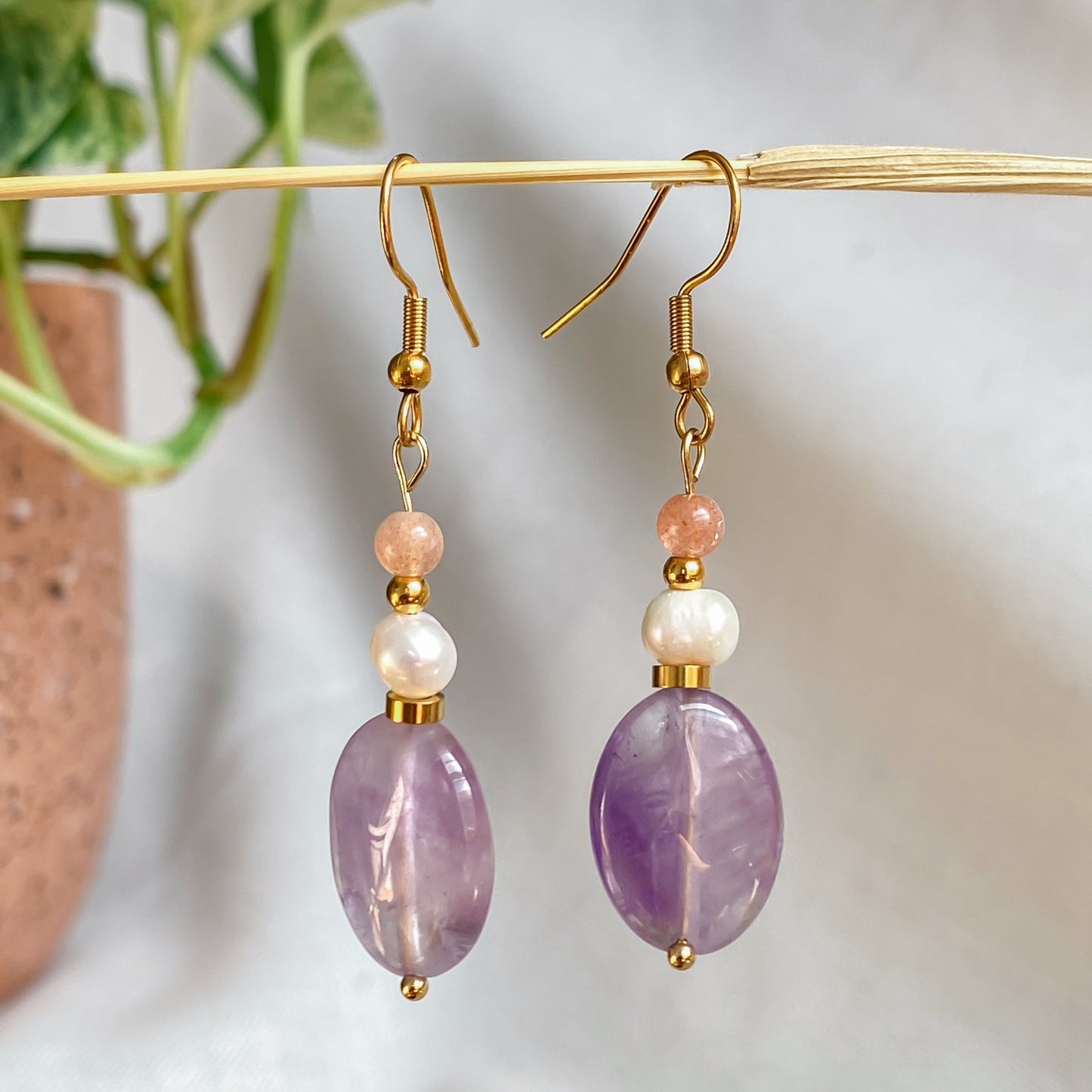 Boucles d’oreilles pendantes en améthyste | LUNARA