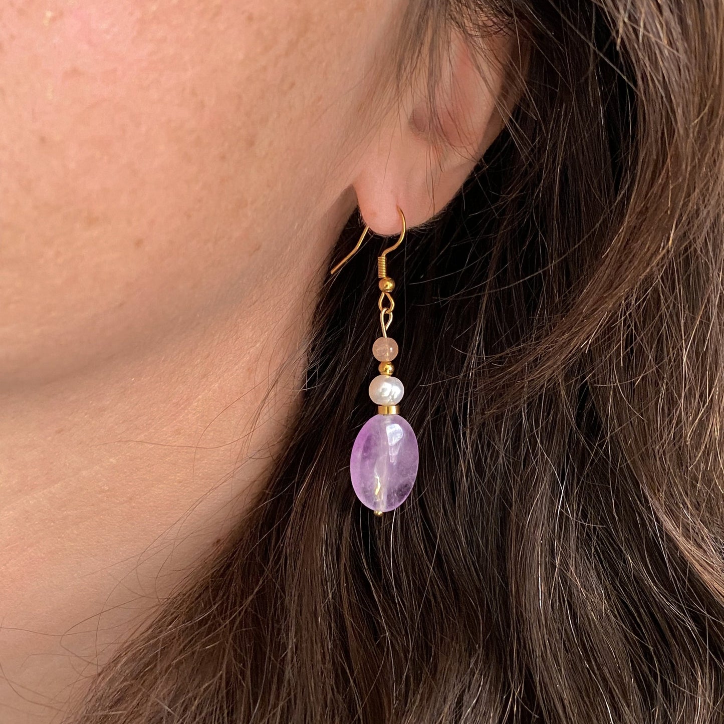 Boucles d’oreilles pendantes en améthyste | LUNARA