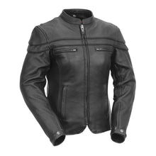 Blouson de moto pour femme. Cuir de vachette ventilé avec doublure thermique amovible