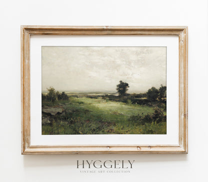 Impression d'art paysager vert sourd vintage L0157