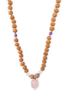 Rose Quartz, Amethyst, Moonstone, Rhodochrosite Stone - Love Mala Necklace