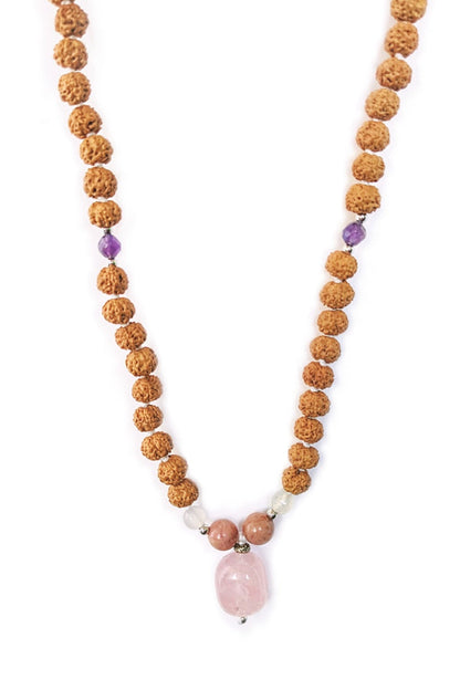 Rose Quartz, Amethyst, Moonstone, Rhodochrosite Stone - Love Mala Necklace