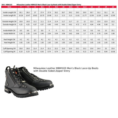 Bottes de moto lacées Milwaukee Leather 15,2 cm à double fermeture éclair pour hommes