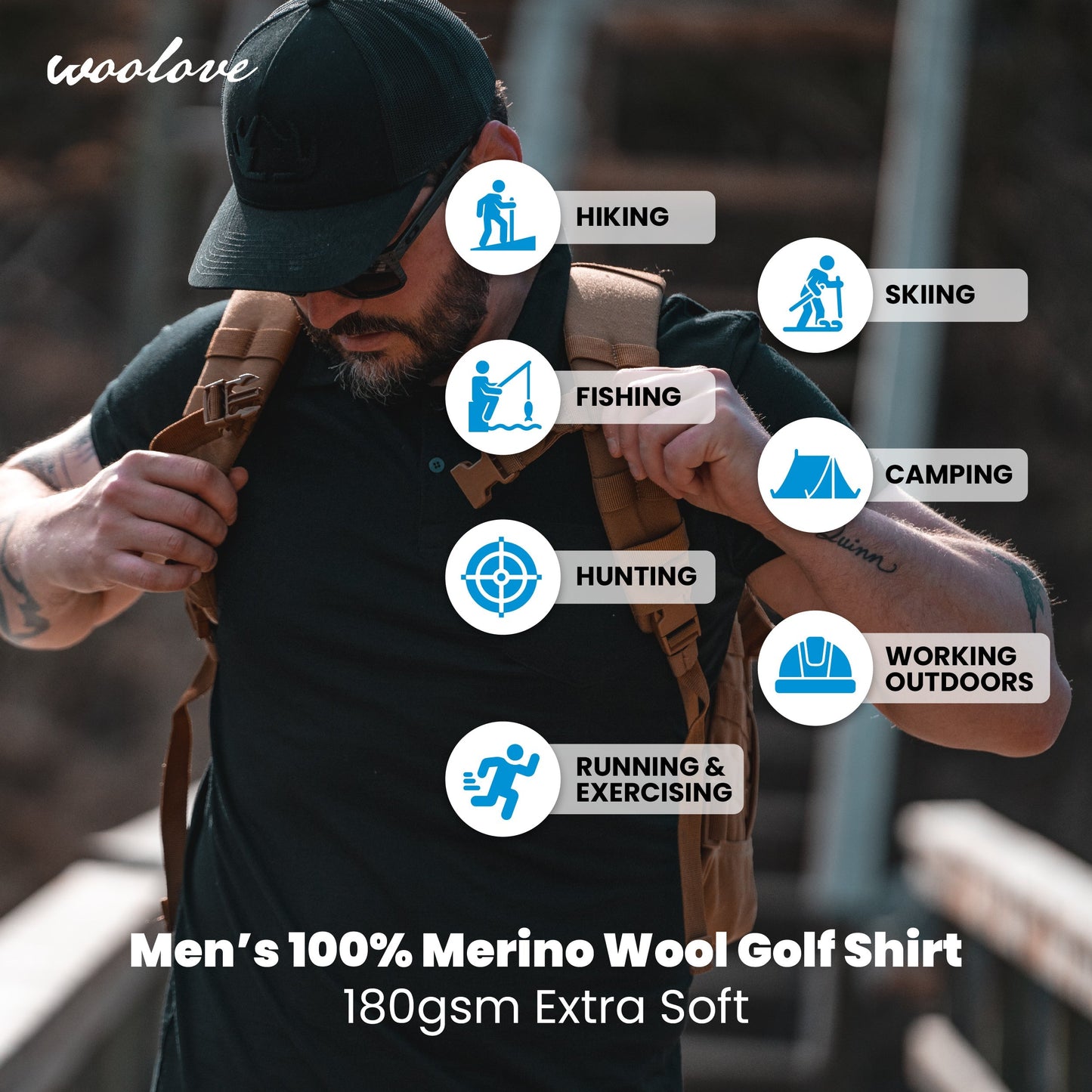 Polo de golf léger en laine mérinos pour homme