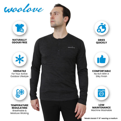 Henley à manches longues en laine mérinos pour homme — Poids moyen