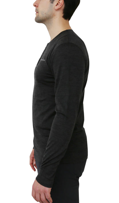 Henley à manches longues en laine mérinos pour homme — Poids moyen