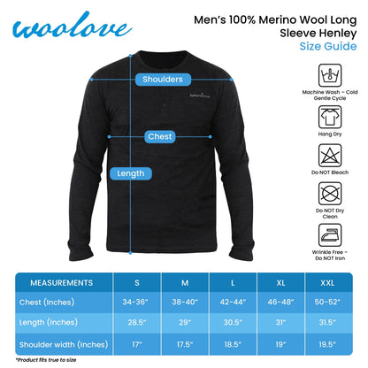 Henley à manches longues en laine mérinos pour homme — Poids moyen