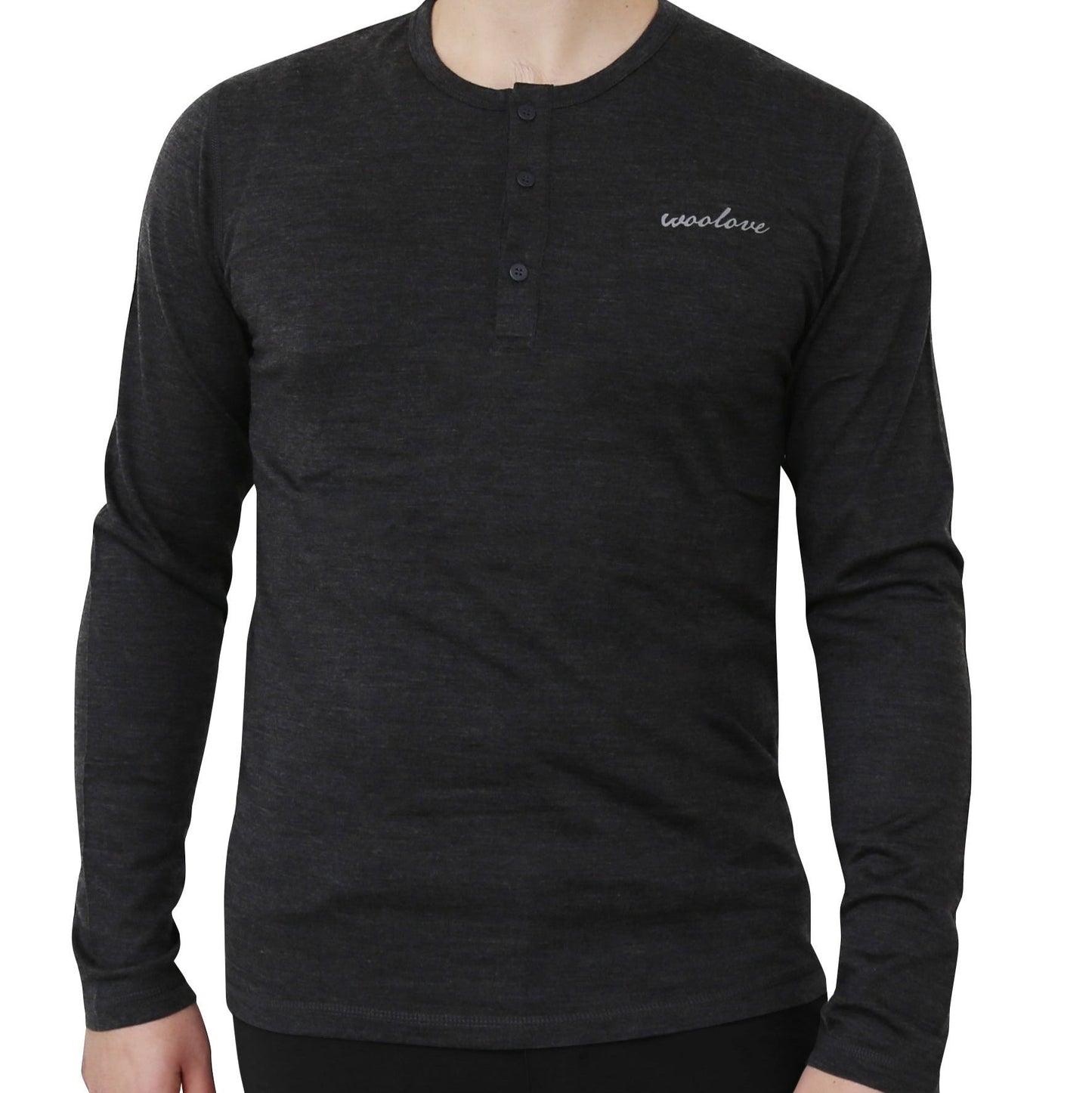 Henley à manches longues en laine mérinos pour homme — Poids moyen