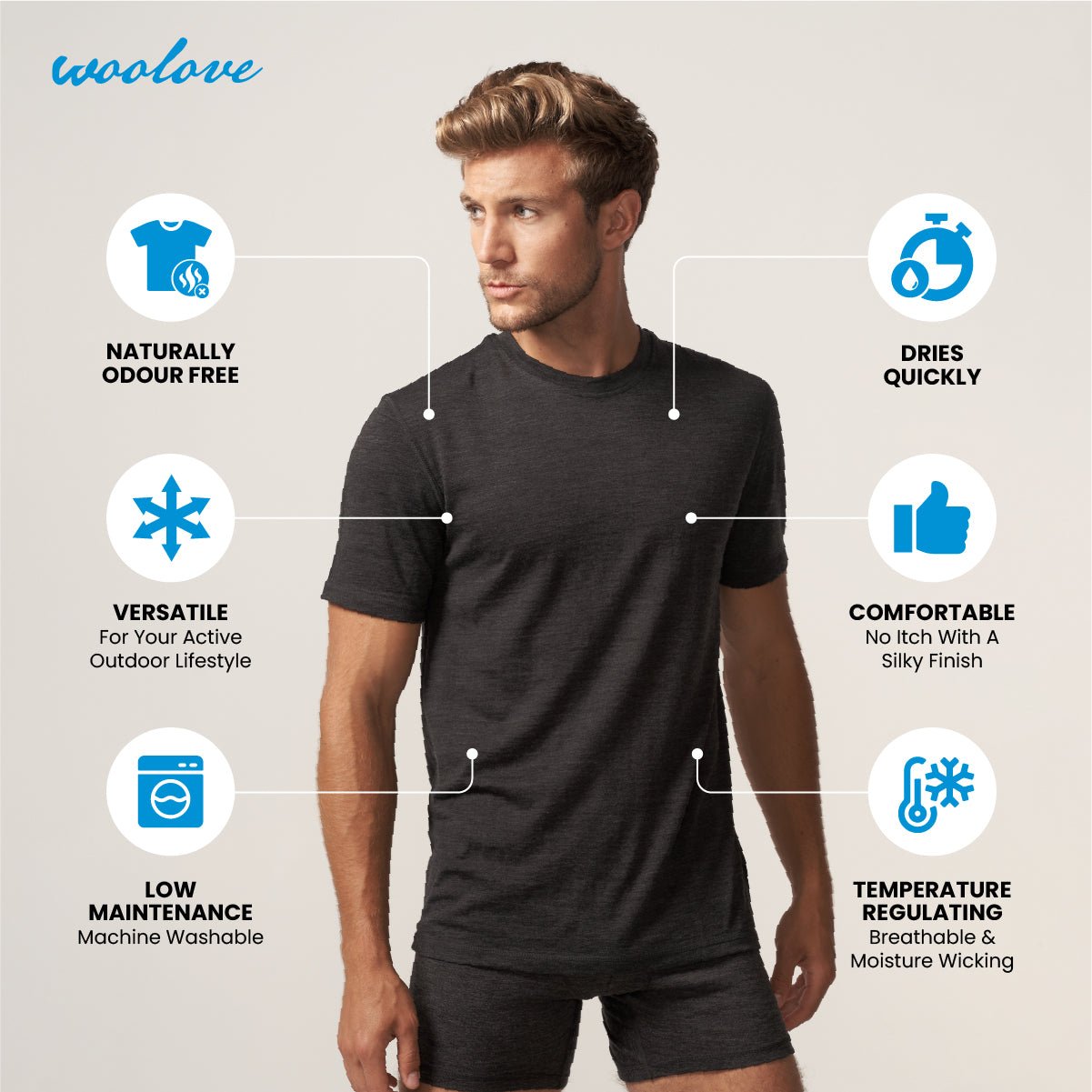 T-shirt homme en laine mérinos — Léger