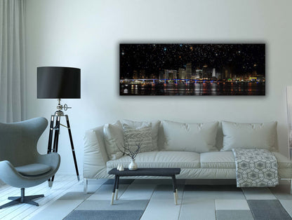 Miami la nuit - Skyline de la ville - Décoration murale sur toile - Vernis RGB
