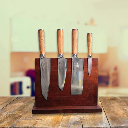 Ginza Steel Série KC MIA FIVE – Set de 5 couteaux essentiels avec bloc de bois magnétique