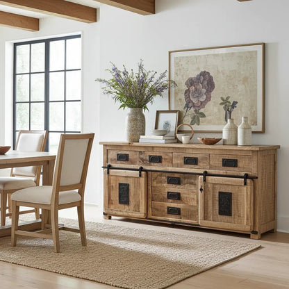 Buffet Farmhouse en bois de manguier brut avec portes coulissantes
