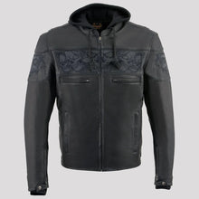 Milwaukee Leather Men's Crossover Scooter Jacket w/ Reflective Skulls & Full Sleeve Removable Hoodie