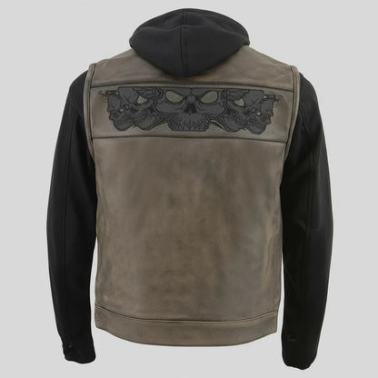 Milwaukee Leather Men's Skull Hoodie Leather Vest | 2-in-1 Moto Vest